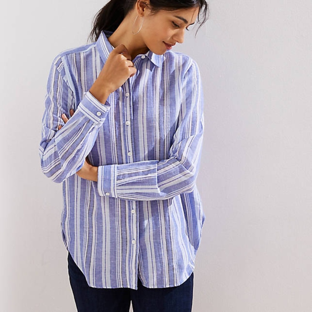 NWT Ann Taylor LOFT STRIPED BUTTON SHIRT - Picture 2 of 5